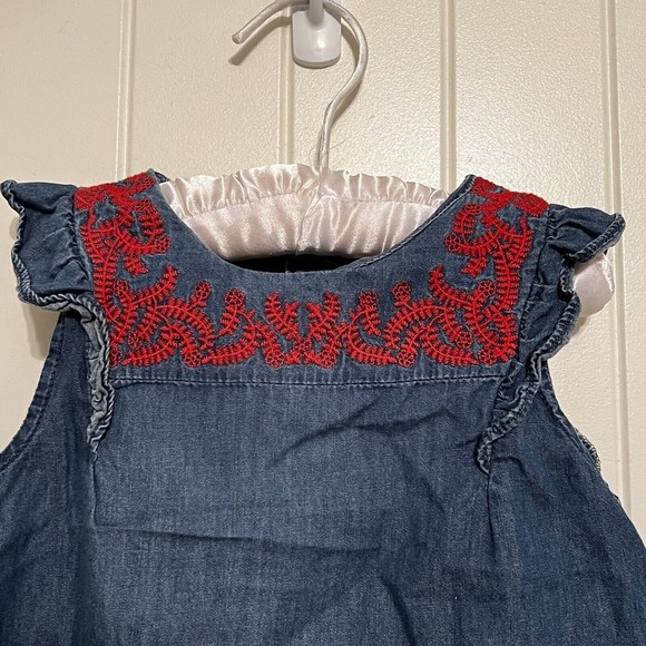 OshKosh B'Gosh Baby Girls' 5T Embroidered Chambray Ruffle Short Sleeve Top Blue - Picture 3 of 7